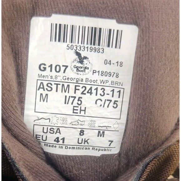 Georgia Boot G107 8" Homeland Mens Sz 8 M Brown Waterproof Steel Toe Work Boots - Picture 11 of 13